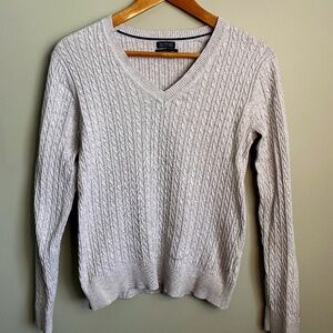Tommy Hilfiger Women's Light Gray Cable Knit Long Sleeve Sweater Size‎ Large